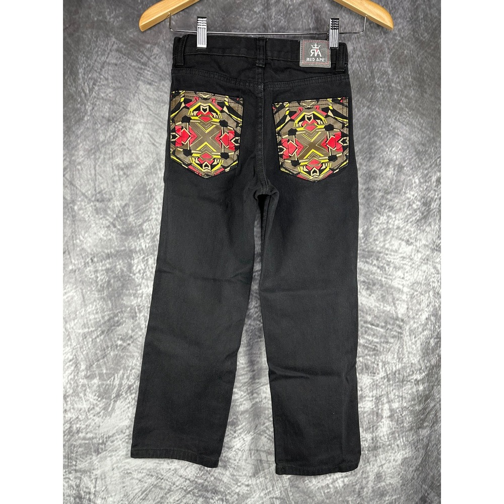 Red Ape Jeans Kids Size 10/M Black Y2K Denim Geometric Graphic Back Pockets